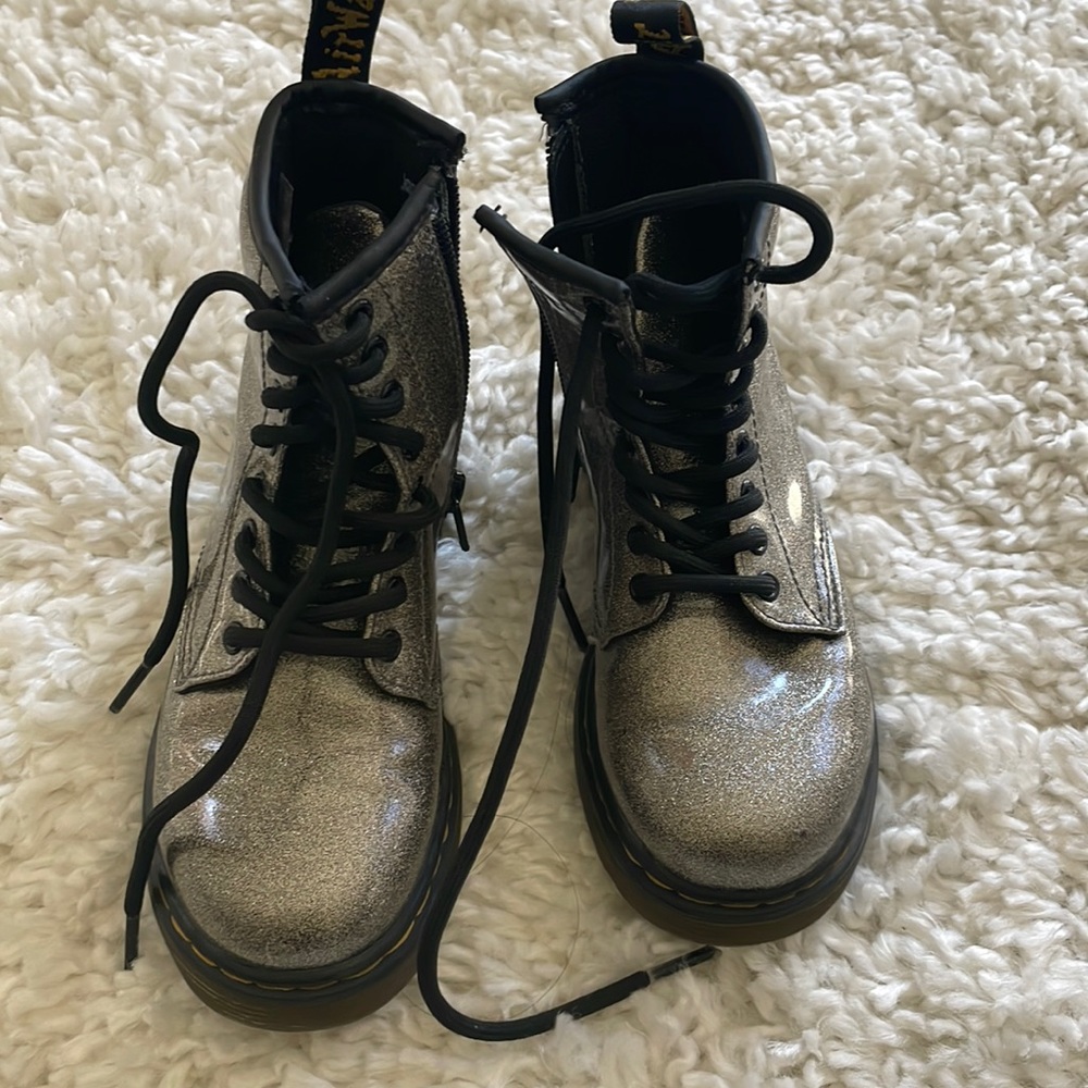 Glittery silver combat boots